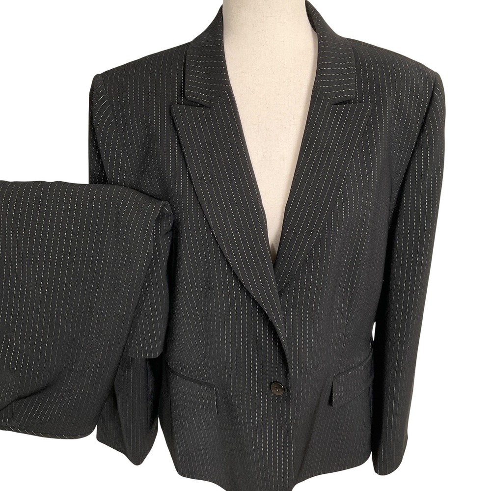 Tahari‎ ASL Skirt Suit Womens 16 Black Pinstripe Office Minimalist Classic 2pc